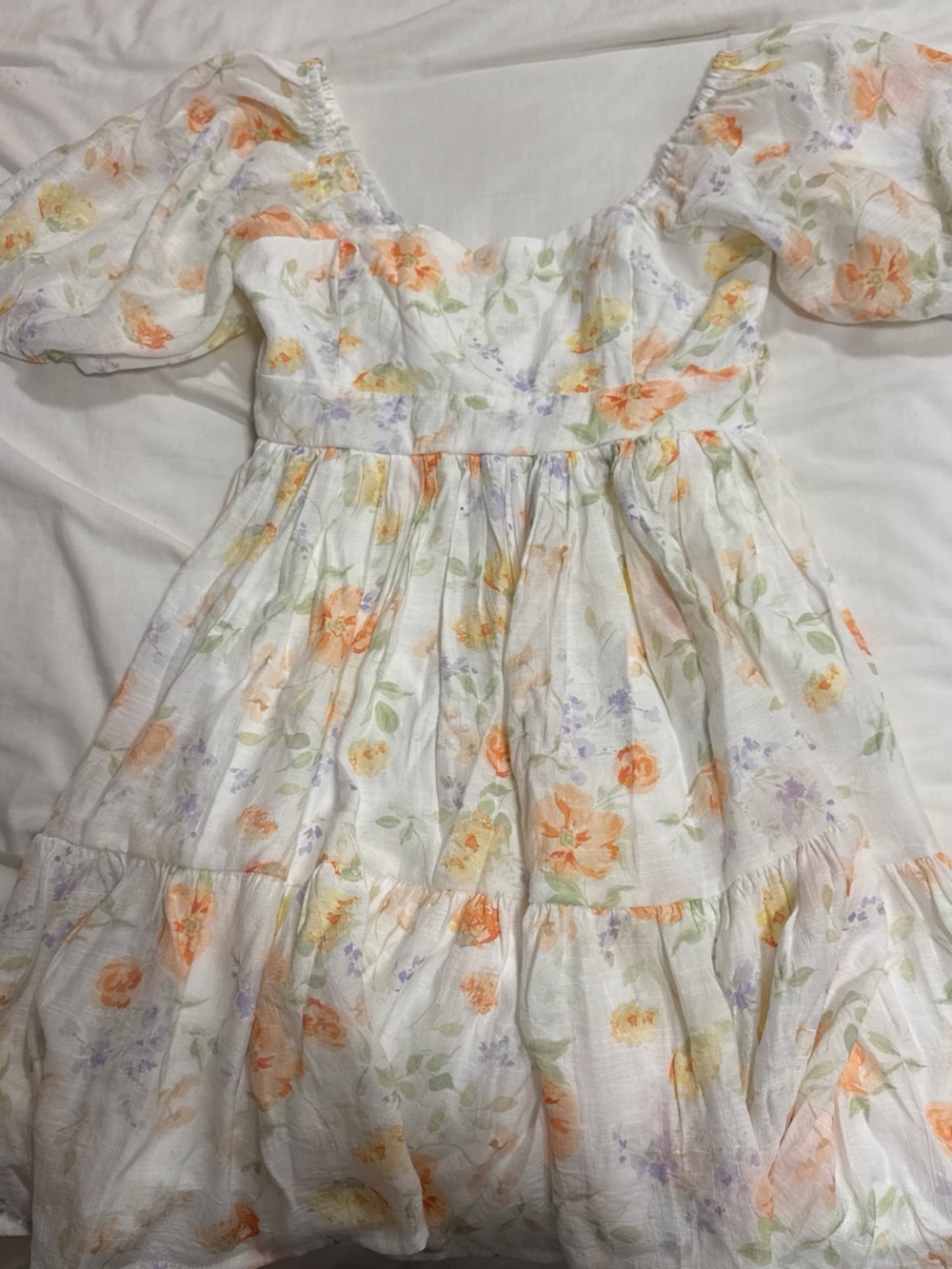 Altar'd State White Mini Dress with Orange, Yellow & Lilac Floral Print
